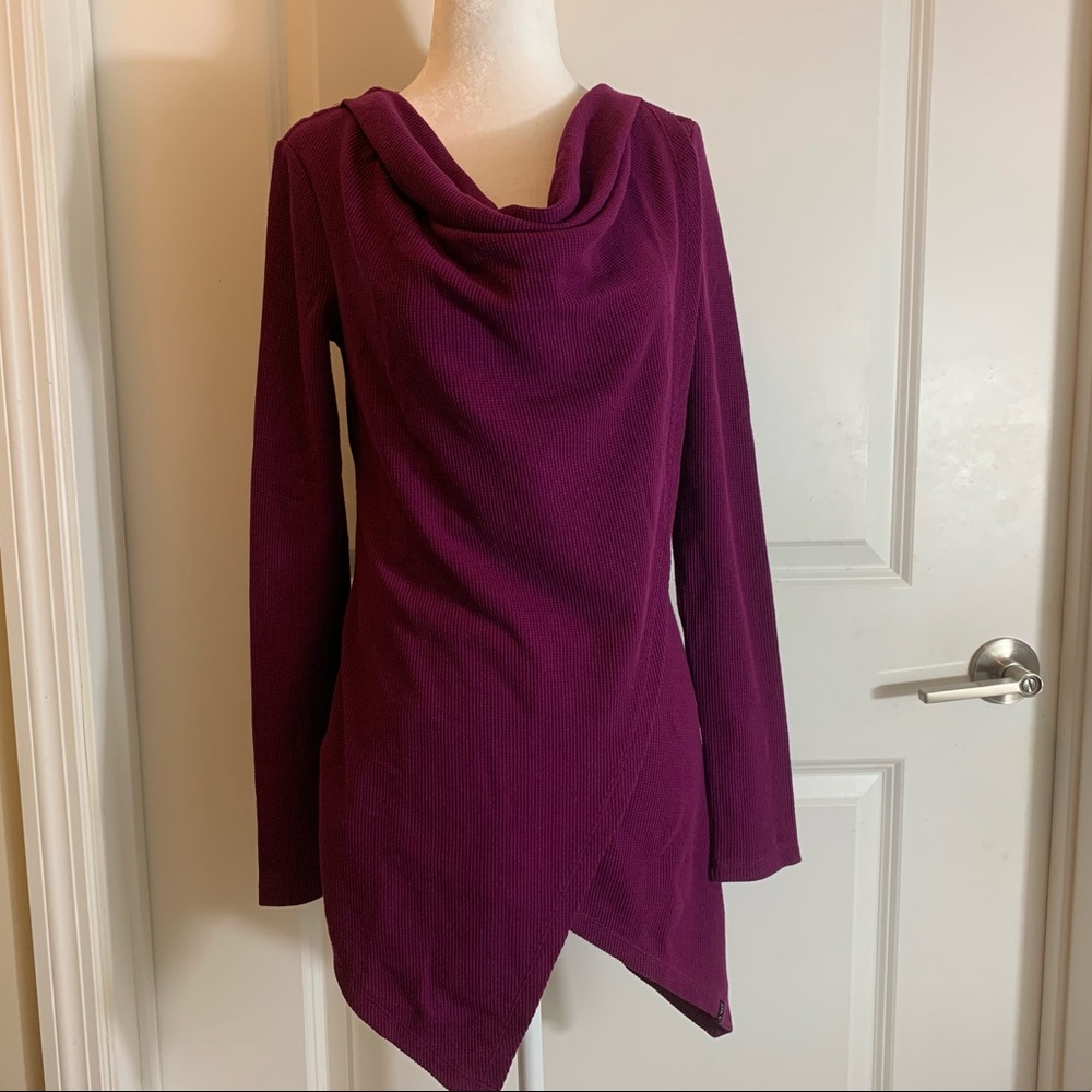 MNY Performance | small | purple | asymmetrical sweater/tunic with cowl neckline